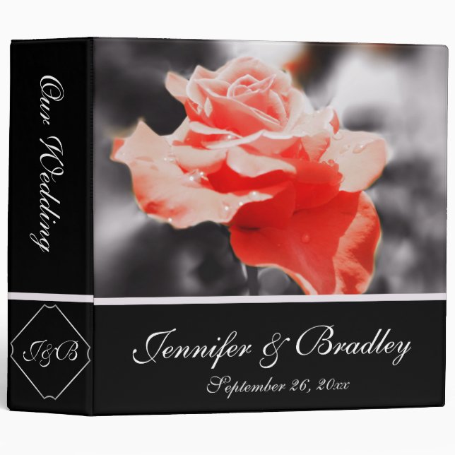 Vintage Rose Flower Wedding 3 Ring Binder (Front/Spine)