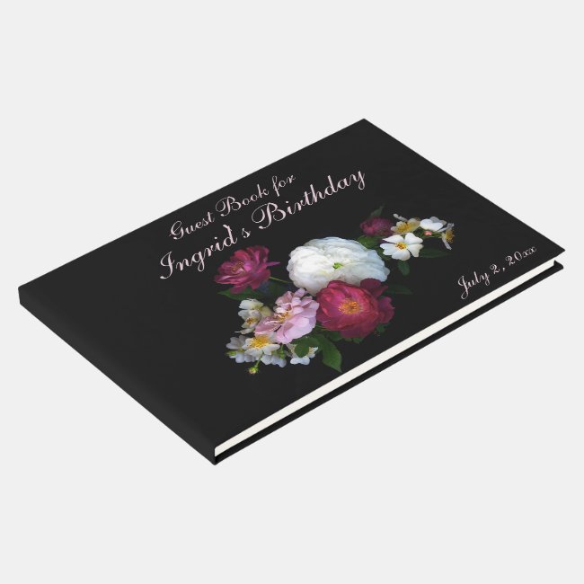 Vintage Rose Flowers Birthday Party Guest Book