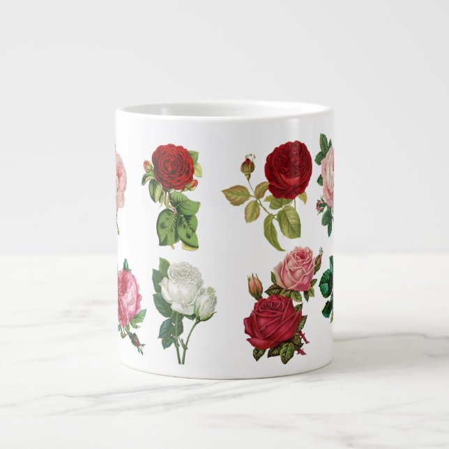 Vintage Rose Flowers Decoupage Giant Coffee Mug (Front)