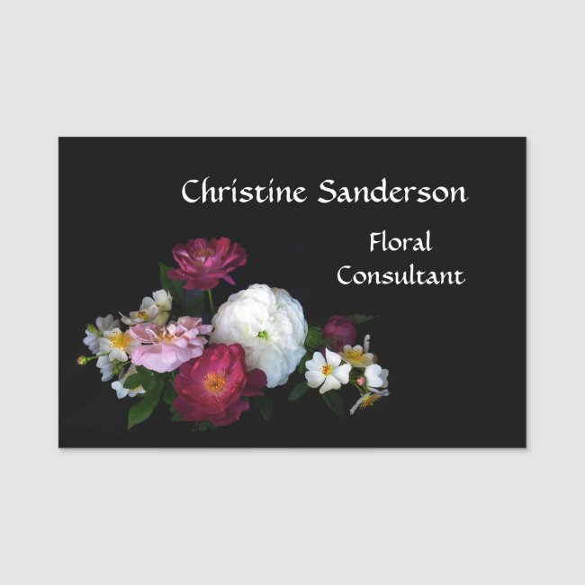 Vintage Rose Flowers Floral Consultant Name Tag