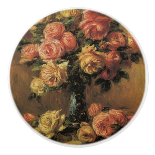 Vintage Rose Flowers Gold Floral Impressionist Ceramic Knob
