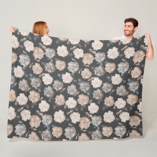 Vintage Rose Flowers Grey Gray Pattern Fleece Blanket