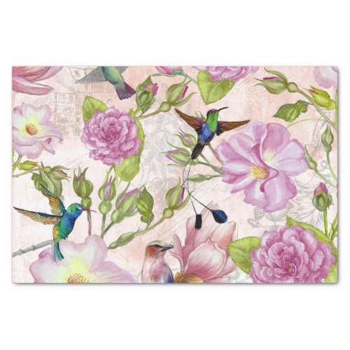 Vintage Rose Flowers  Hummingbirds pattern Tissue Paper