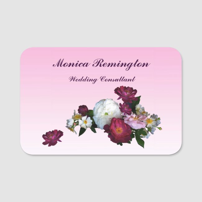 Vintage Rose Flowers Wedding Consultant Name Tag