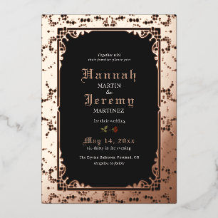 Vintage Rose Foil Lace Elegant Black  Foil Invit Foil Invitation