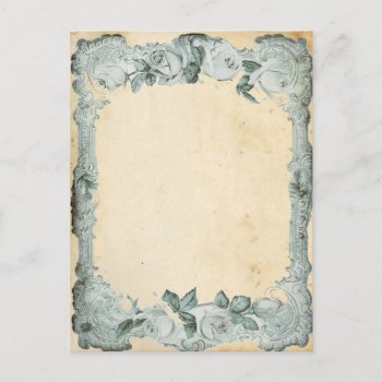 Vintage Rose Frame Postcard by CuteLittleTreasures at Zazzle