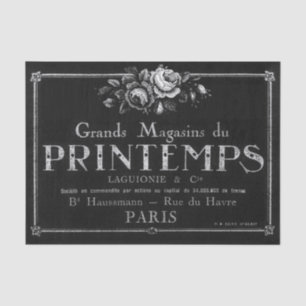 Vintage Rose French Typography Black Decoupage Tissue Paper