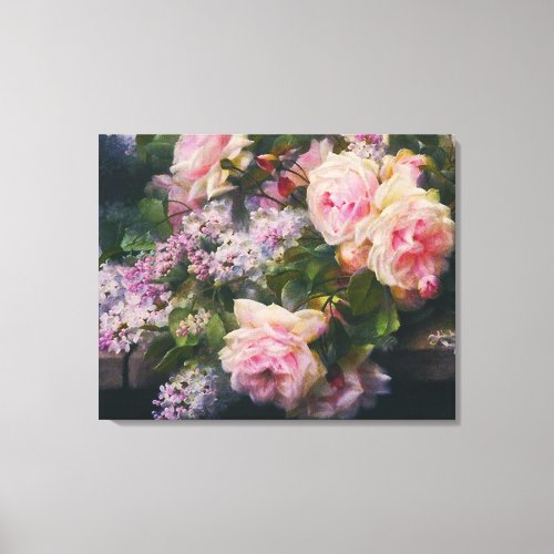 Vintage Rose Garden Cascade Wrapped Canvas Print