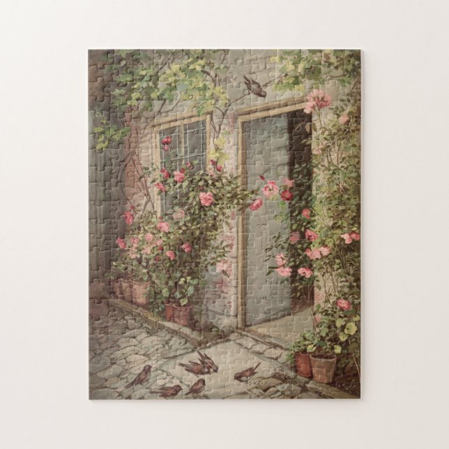 Vintage Rose Garden Cottage Jigsaw Puzzle (Vertical)
