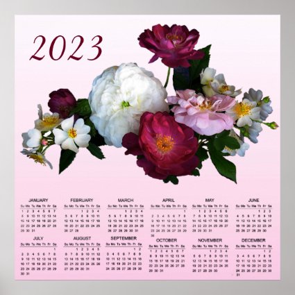 Vintage Rose Garden Flowers 2023 Calendar Poster