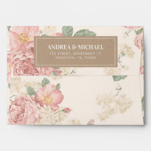 Vintage Rose Garden Kraft Pink Floral Wedding Envelope