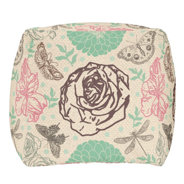 Vintage Rose Garden Pattern Pouf (Right)
