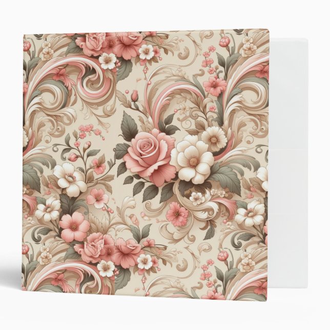 Vintage Rose Garden Scrollwork  3 Ring Binder (Front/Inside)