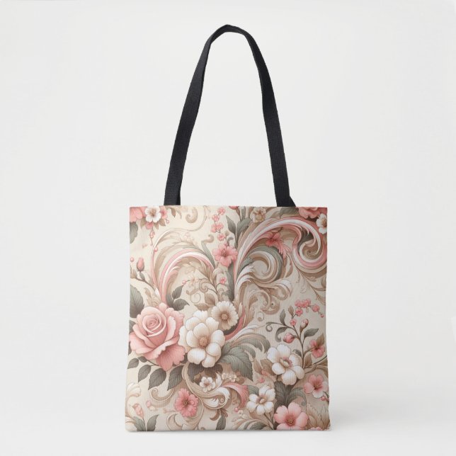 Vintage Rose Garden Scrollwork  Tote Bag (Front)