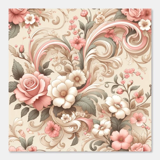 Vintage Rose Garden Scrollwork  Wallpaper (Front)