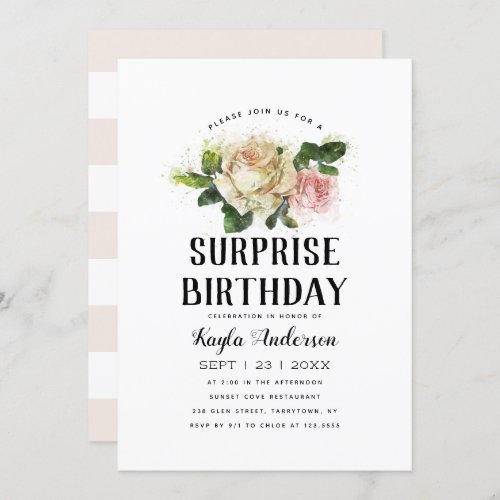 Vintage Rose Garden Surprise Birthday Party Invitation