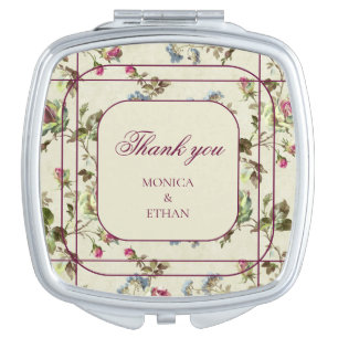Vintage rose garden wedding favor bridesmaid  compact mirror