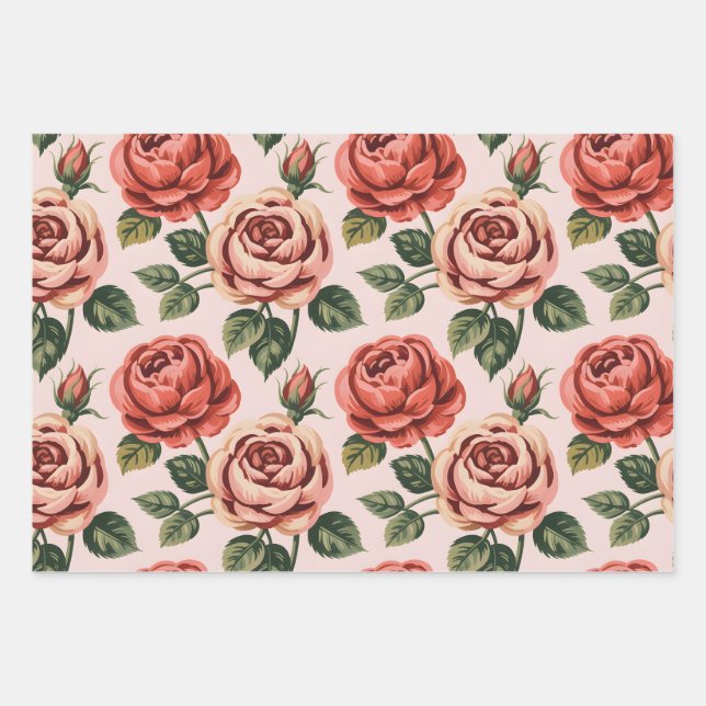 Vintage Rose Garden Wrapping Paper Sheets (Front)
