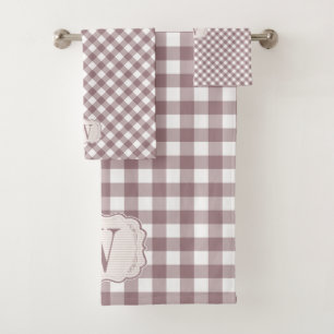 Vintage Rose Gingham Family Monogram Farmhouse Bath Towel Set