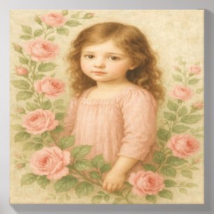 Vintage Rose Girl Portrait Canvas Photo Tile