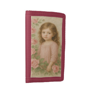 Vintage Rose Girl Portrait Tri-fold Wallet