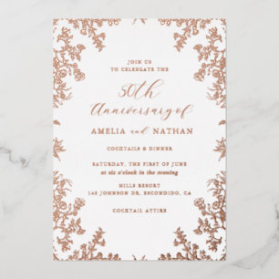Vintage Rose Gold 50th Anniversary Party Foil Invitation