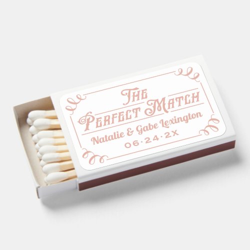 Vintage Rose Gold and White Wedding Monogram Matchboxes