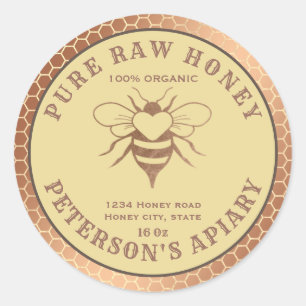 Vintage rose gold bee logo honeycomb honey jar classic round sticker