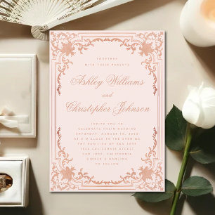 Vintage Rose Gold Blush Pink Ornate Script Wedding Invitation