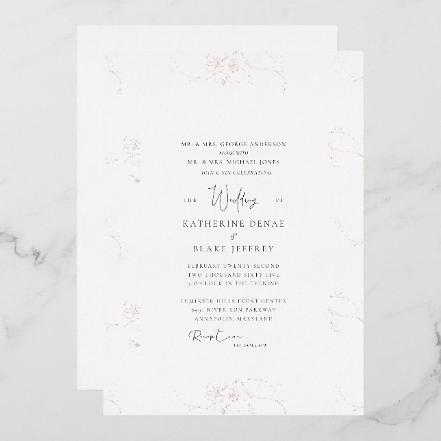 Vintage Rose Gold Both Parents Wedding Foil Invitation (Front/Back)