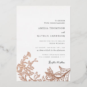 Vintage Rose Gold Floral Elegant Wedding Foil Invitation