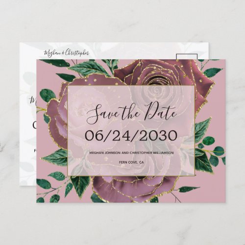 Vintage Rose Gold Floral Wedding Save the Date Announcement Postcard