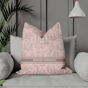Vintage Rose Gold French Toile de Jouy Throw Pillow