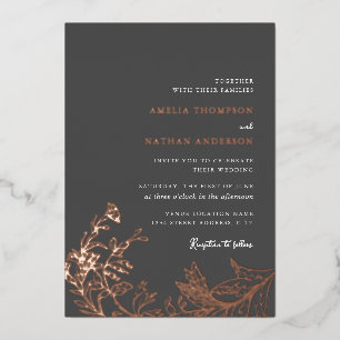 Vintage Rose Gold Gray Floral Wedding Foil Invitation