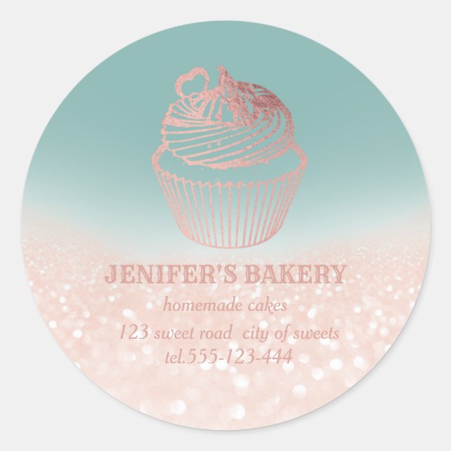 Vintage Rose gold Homemade cupcakes and sweets Classic Round Sticker (Front)