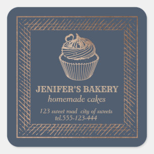 Vintage Rose gold Homemade cupcakes and sweets Square Sticker