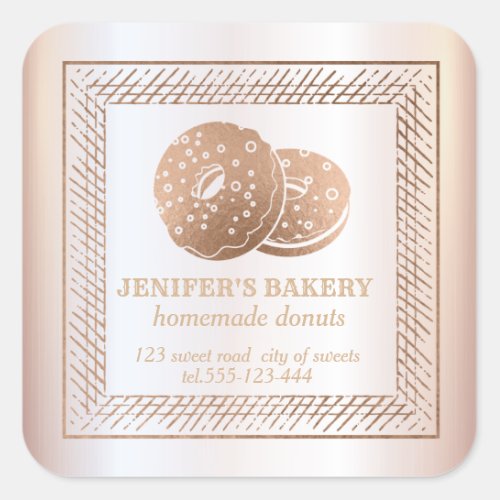 Vintage Rose gold Homemade donuts and sweets Square Sticker