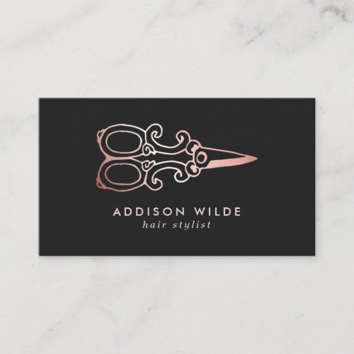 Vintage Rose Gold Scissors Hair Stylist Business Card