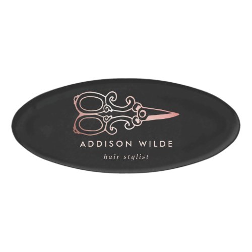 Custom Name Tags 5 Vintage Rose Gold Scissors Hair Stylist Business Name Tag