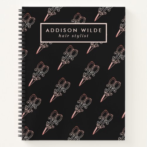 Vintage Rose Gold Scissors Hair Stylist Business Notebook