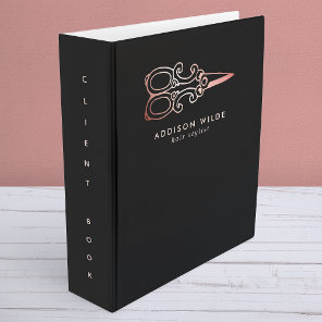 Vintage Rose Gold Scissors Hair Stylist Client 3 Ring Binder