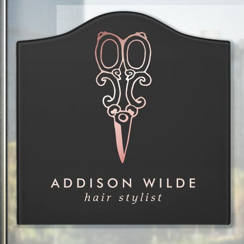Custom Door Signs 9 Vintage Rose Gold Scissors Hair Stylist Logo Door Sign