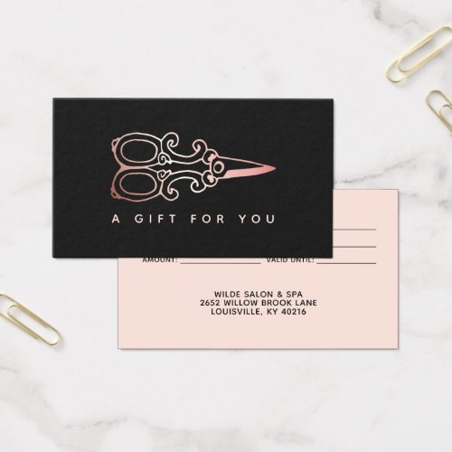 Custom Gift Certificates 17 Vintage Rose Gold Scissors Salon Gift Card