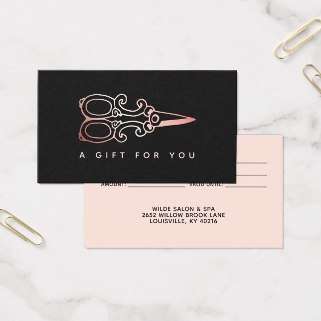 Vintage Rose Gold Scissors Salon Gift Card (Office)