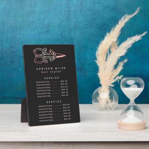 Vintage Rose Gold Scissors Salon Price Menu Plaque