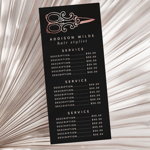 Vintage Rose Gold Scissors Salon Price Rack Card