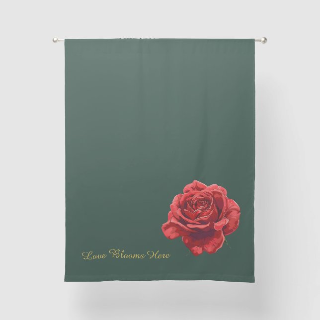 Vintage Rose & Gold Script Romantic Botanical  Sheer Curtains (Front)