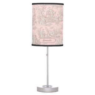 Vintage rose gold toile de jouy printed table lamp