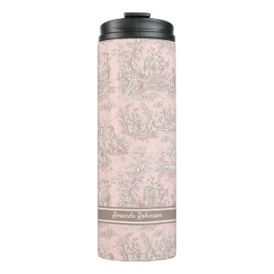 Vintage rose gold toile de jouy printed thermal tumbler