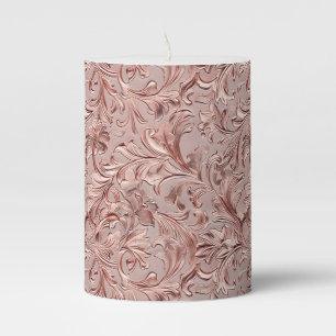 Vintage rose gold tooled leather pillar candle